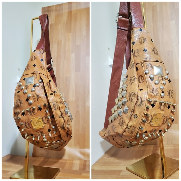 MCM Cognac Studded Visetos Belt Bag Fanny Pack Waist - Picture 6 of 14